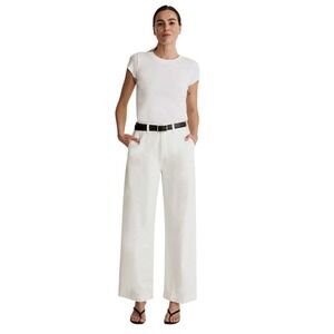 Madewell Harlow Wide-Leg Jeans Women 28 Off-White High-Rise Pleated Neutral Chic